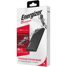 Energizer MAX Powerbank kls akku 10000mAh, 10,5W, fekete