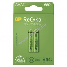 GP ReCyko HR03 (AAA) akku 650mAh 2db/csomag