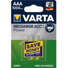 Varta Power accu Professional 5703 H03 R2U Micro AAA NiMH akku 2db/csom. 1000mAh