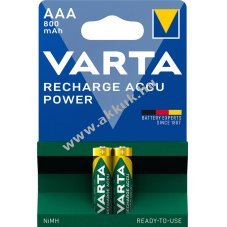 Varta akku AAA/HR03 ready to Use 800mAh NiMH 2db/csom.