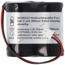 Vszvilgts akku, Ni-MH, 2.4V, 1800mAh, F1x2 Sub-C akkupakk 10 cm vezetkkel s csatlakozval