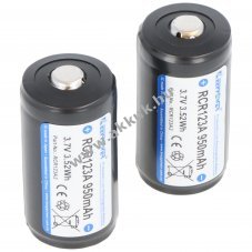 2db KEEPPOWER RCR123/16340 akku Li-Ion, 3.7V, 950mAh, troldobozzal