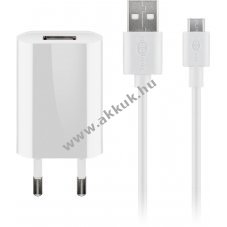 Goobay Micro USB kábel + USB töltő szett 1A fehér