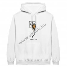 Feh�r kapucnis pulcsi egyedi tervez�s� mint�val, XXL