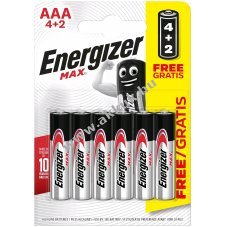 ENERGIZER MAX, AAA, mikro, E92, 4+2db/csomag