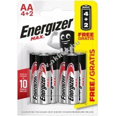 ENERGIZER MAX AA ceruza elem E91 mignon 4+2db/csomag