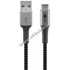 Goobay USB-C kábel, szövetborítás, 1m , szürke 60W