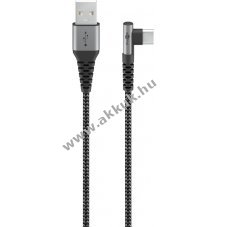 USB-C kbel szvet bortssal, 90 fokos fejjel, 1m