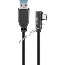 USB-C - USB A 3.0 kbel 90-ban fajltott fejjel, fekete, 1m - A kszlet erejig!