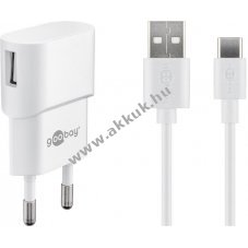 Goobay USB hlzati tlt 1A + USB C tipus kbel 1m fehr - Kirusts! - A kszlet erejig!