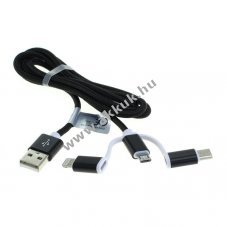 OTB 3 az 1-ben adat- s tltkbel Apple iPhone ligthning / micro USB / USB C fekete