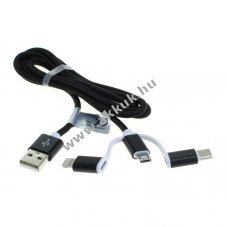 OTB 3 az 1-ben adat- �s t�lt�k�bel Apple iPhone ligthning / micro USB / USB C fekete
