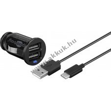 Goobay auts USB tlt adapter 2xUSB + kbel USB-C csatl. 1m fekete (2,4A)