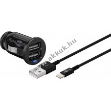 Goobay auts USB mini adapter tlt 2xUSB + kbel Apple lightning csatl. 1m fekete (2,1A)