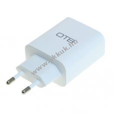 OTB hlzati tlt adapter 2db USB csatlakoz, 2.4A, fehr
