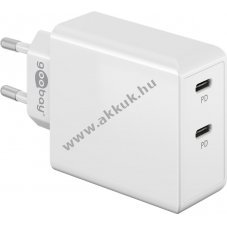 Hlzati dupla USB-C Power Delivery gyorstlt, 36W, fehr