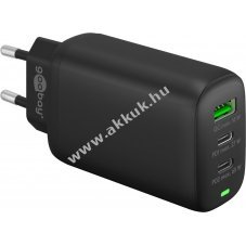 USB-C Power Delivery 3 portos gyorstlt, 65W, fekete