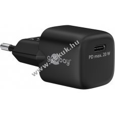Hlzati USB-C nano gyorstlt, 20W, fekete, Power Delivery, PD - A kszlet erejig!