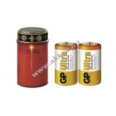 LED temeti mcses, piros, kltri s beltri, meleg fehr, idzts + 2db GP ultra C LR14 bbi elem