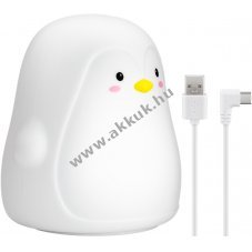 LED jszakai fny, pingvin, meleg fehr, 7 sznben vilgt