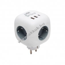 Home kocka eloszt USB tltvel, 3 aljzat gyermekvdelemmel, 1db USB-C, 2db USB-A