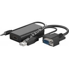 VGA - HDMI adapter kbel + 3.5mm jack csatlakoz, USB 2.0 csatlakoz