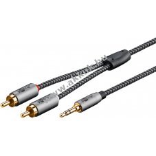 Stereo RCA - Stereo 3.5mm jack kbel 0.5m szvetbortsos, szrke