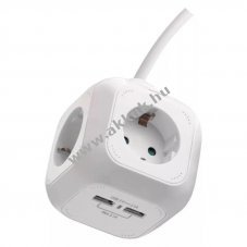 Hlzati eloszt kocka, 4 aljzat, 2 USB, 1.9m, SCHUKO fehr
