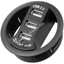 Asztalba �p�tett 3 portos USB HUB, fekete