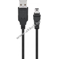 Goobay USB-A-Mini-B k�bel 1,5m fekete USB2.0 480Mbit/s 0,5A 2,5W