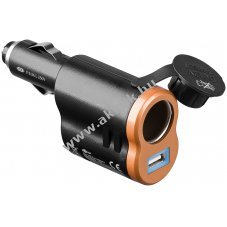 Goobay 2in1 aut�s USB-t�pegys�g arany-fekete 6A 12V aljzat - A k�szlet erej�ig