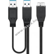 Goobay 2in1 USB3.0 Micro-B > 2x USB-A k�bel 0,3m fekete 5Gbit/s