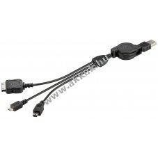 Goobay adatk�bel 3 az 1-ben ki �s visszah�zhat� USB->micro USB /mini USB iPhone/iPad/iPod fekete 75c