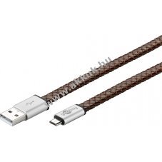 Goobay Micro USB t�lt�- �s szinkroniz�l� k�bel 1m fekete-barna b�r bevonat ez�st csatlakoz�