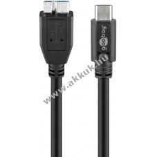 Goobay USB-C-Micro-B k�bel 1m 15W 3A 5Gbit/s USB3.0 fekete