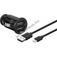 Goobay aut�s t�lt�k�szlet 12W 2x USB Apple Lightning k�bel 1m fekete