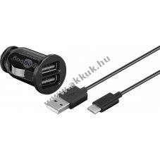 Goobay aut�s t�lt�k�szlet USB-C USB-A 12W 2x USB-A csatlakoz� 1m k�bel fekete
