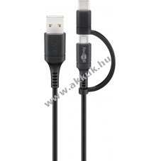 Goobay 2in1 USB-A-Micro-B/USB-C k�bel 1m fekete USB 2.0 480Mbit/s 0,5A 2,5W