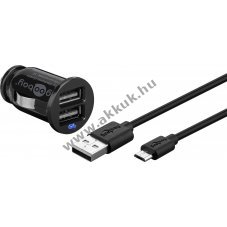 Goobay Micro USB aut�s t�lt�k�szlet 12W 2 USB csatlakoz� 1m fekete