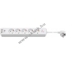 Goobay 5x aljzat kapcsol�val 2 USB t�lt�porttal 1,5m k�bellel