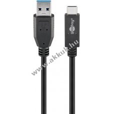 Goobay USB-C-USB-A k�bel 1m 60W 3A 10Gbit/s USB3.2 fekete