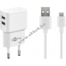 Goobay 12W Micro-USB dual t�lt�k�szlet 2xUSB 1m feh�r