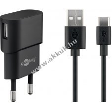 Goobay 5W USB-C t�lt�k�szlet h�l�zati t�lt� USB-C k�bellel 1m fekete