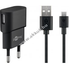 Goobay 5W Micro-USB t�lt�k�szlet h�l�zati adapterrel 1m fekete