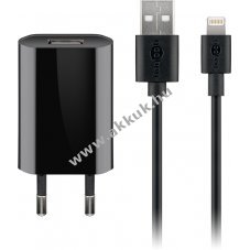 Goobay 5W h�l�zati t�lt� Apple Lightning-k�bellel 1m fekete