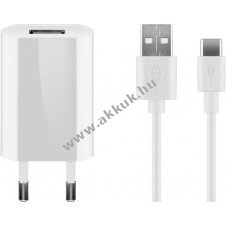 Goobay 5W USB t�lt�k�szlet Type-A kimenet 1m USB-C k�bel feh�r