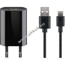 Goobay 5W USB-C h�l�zati t�lt�k�szlet 1m USB-C k�bel fekete