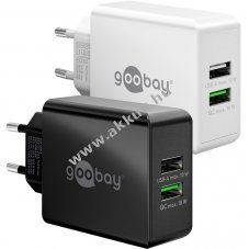 Goobay Multi Fast Charger 28W k�tportos USB-A gyorst�lt� 1xQC3.0 1xUSB-A fekete