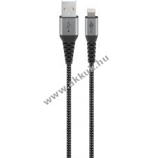 Goobay Lightning USB-A textilk�bel 2m 12W 2,4A MFi t�lt� �s adatk�bel