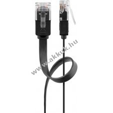Goobay CAT 6 lapos patchk�bel U/UTP 2xRJ45 1,5x6mm fekete